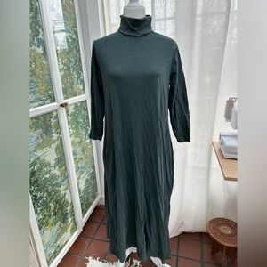 Hansel from Basel Cotton Turtleneck Long Dark Teal Dress